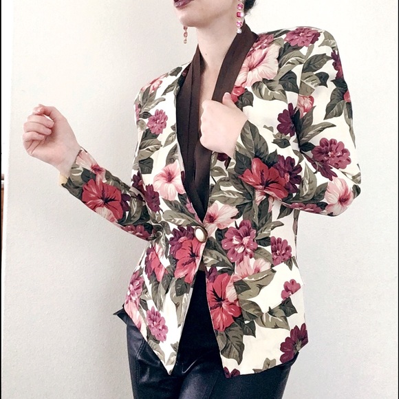1980s Floral Fitted Blazer - Picture 1 of 2